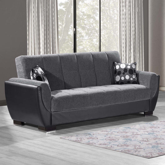 AIR ARMADA SOFABED #118 DARK GRAY/BLACK IN CHENILLE/LEATHER