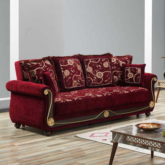 AMERICANA SOFABED IN BURGUNDY CHENILLE