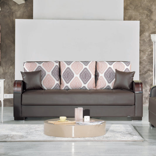 MOBIMAX SOFABED IN BROWN PU LEATHERETTE