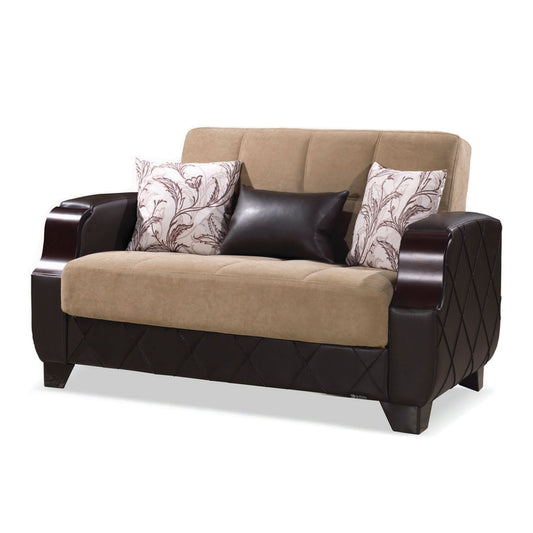 MOLINA LOVE SEAT IN BROWN / BROWN MICROFIBER
