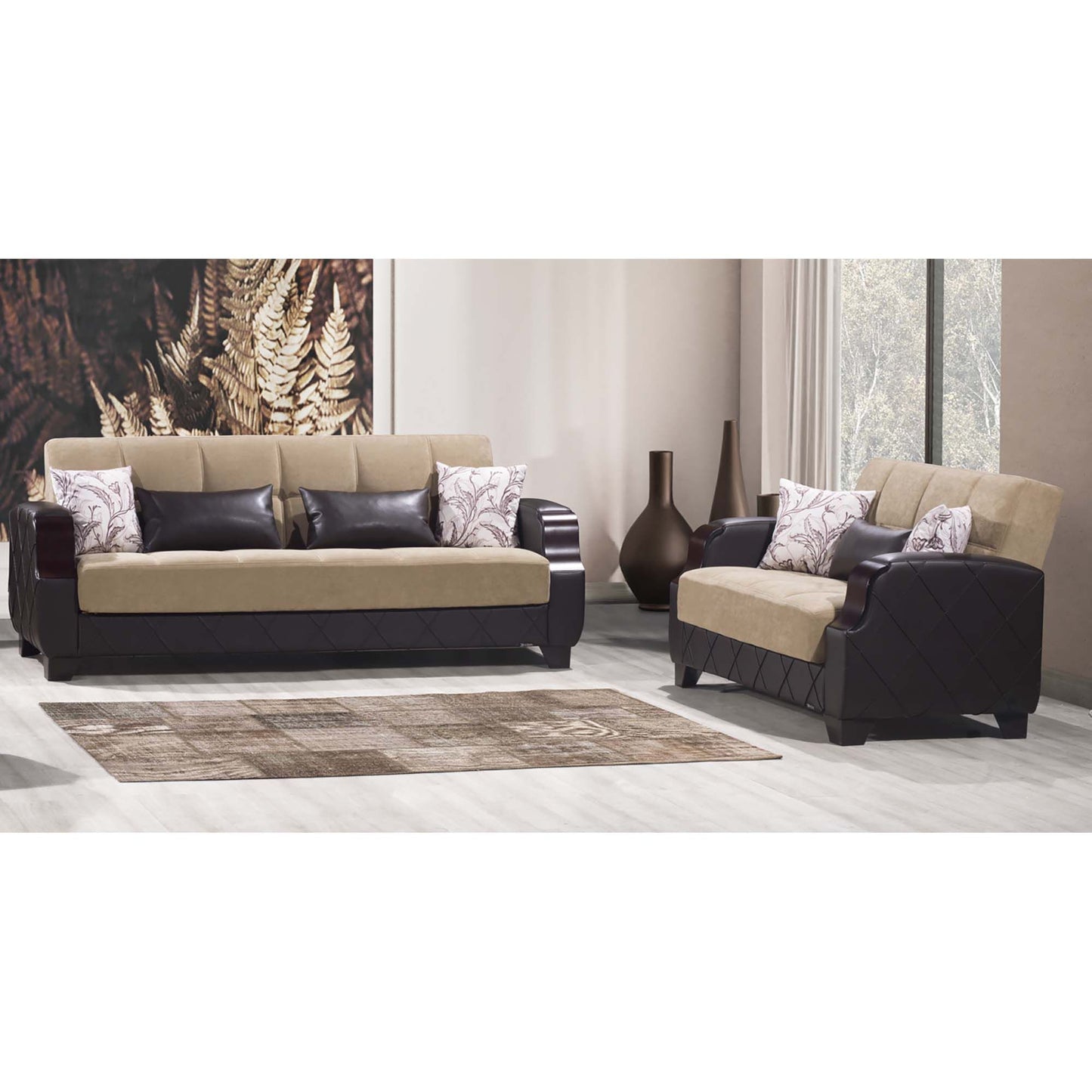 MOLINA LOVE SEAT IN BROWN / BROWN MICROFIBER