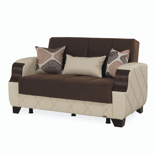 MOLINA LOVE SEAT IN DARK BROWN / CREAM 27-598/16-626 MICROSUEDE