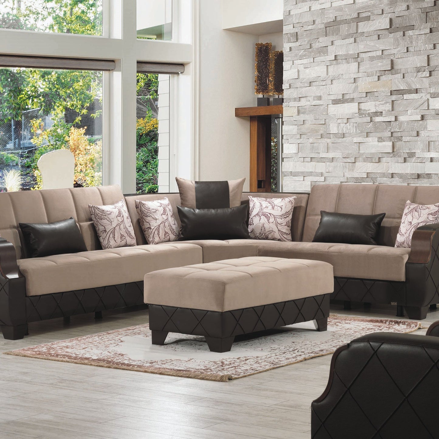 MOLINA OTTOMAN IN BROWN / BROWN MICROFIBER