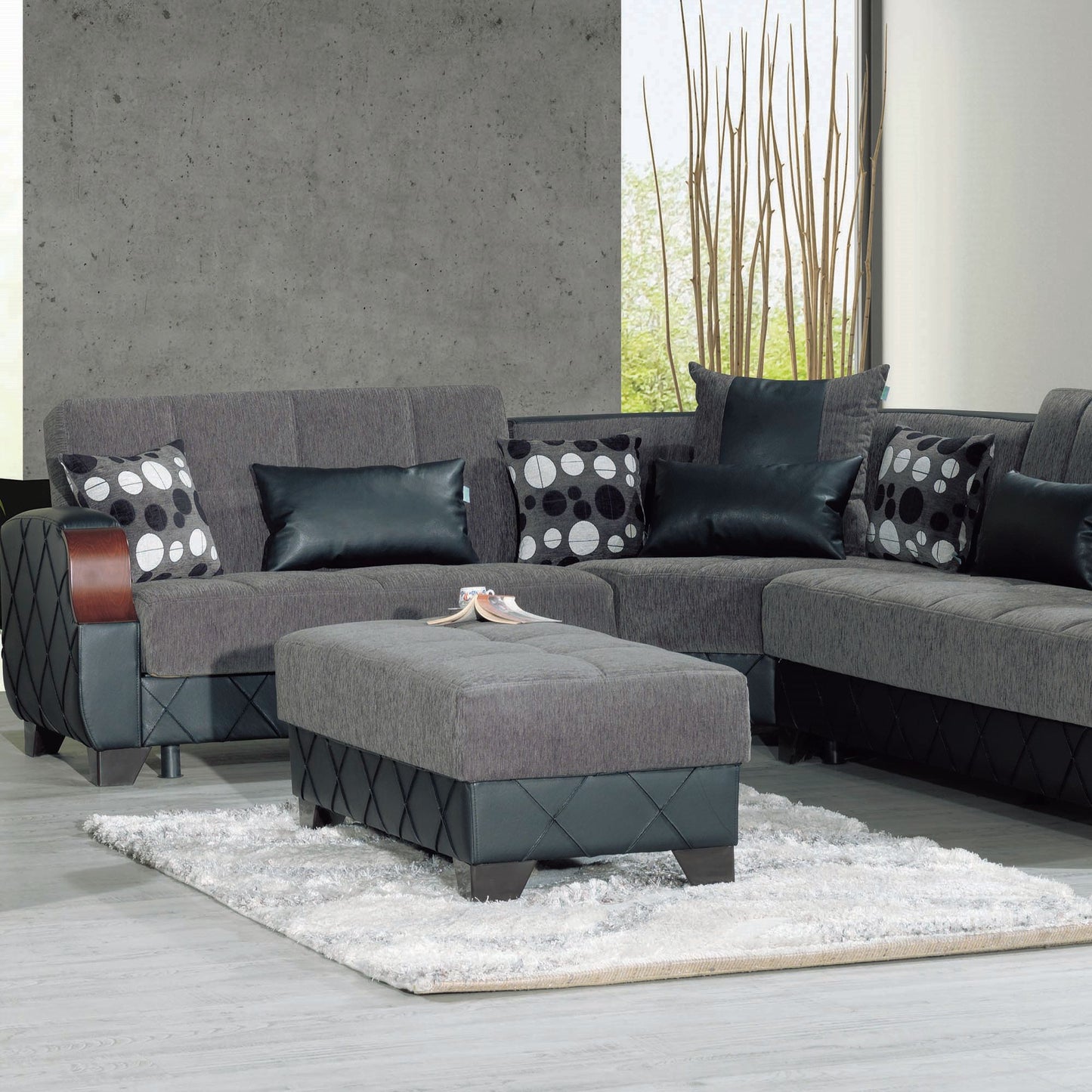 MOLINA OTTOMAN IN FLOKET GRAY CHENILLE