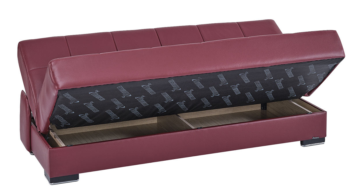 SOHO SOFABED IN BURGUNDY LEATHERETTE