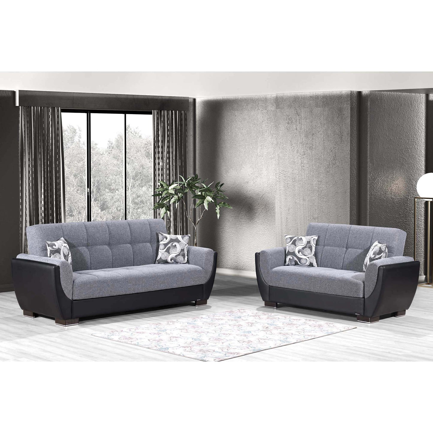 AIR ARMADA LOVESEAT  #105 GRAY/BLACK  IN CHENILLE/LEATHER