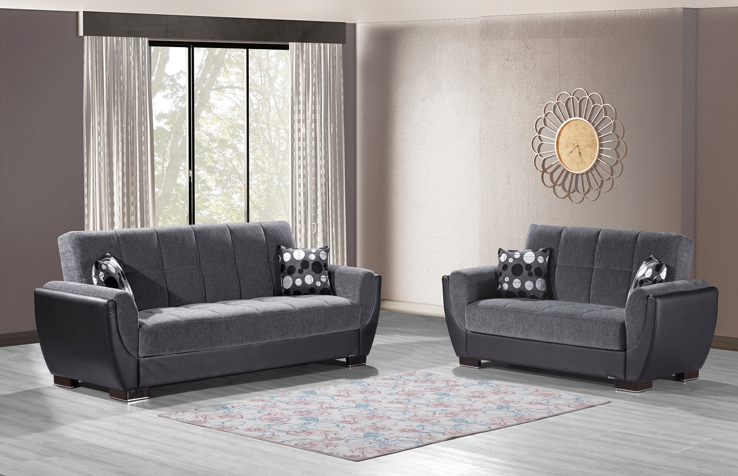 AIR ARMADA LOVESEAT #118 DARK GRAY/BLACK  IN CHENILLE/LEATHER