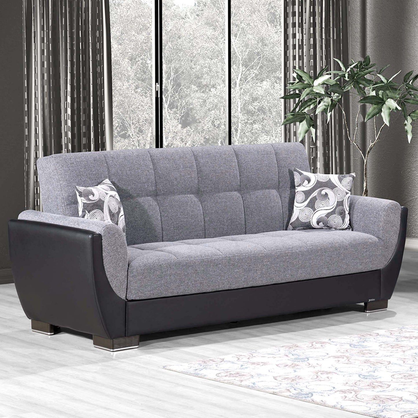 AIR ARMADA SOFABED #105 GRAY/BLACK  IN CHENILLE/LEATHER