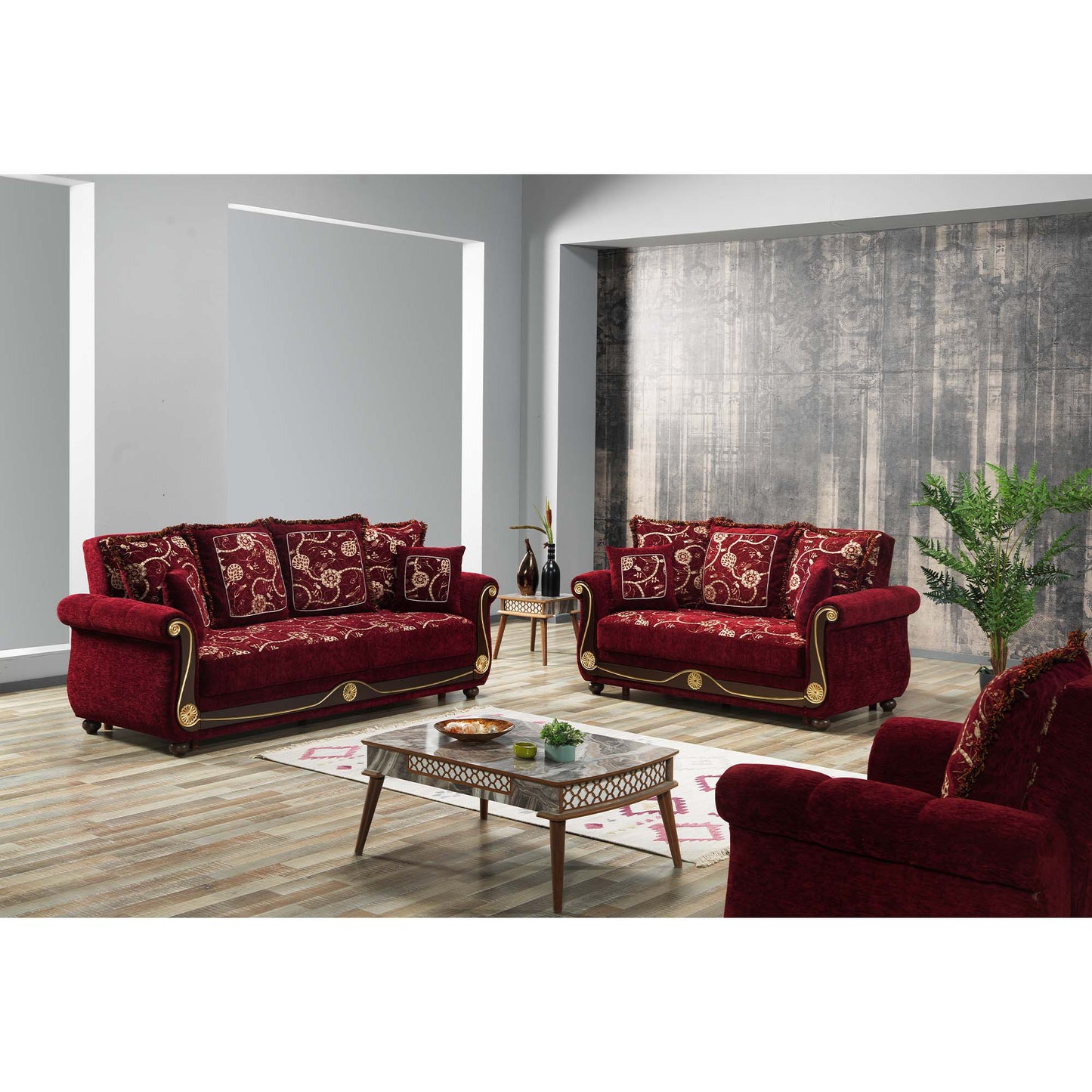 AMERICANA  LOVESEAT IN BURGUNDY  CHENILLE