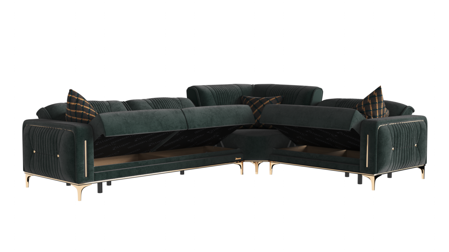 ANGEL  SECTIONAL  IN GREEN  MICROFIBER