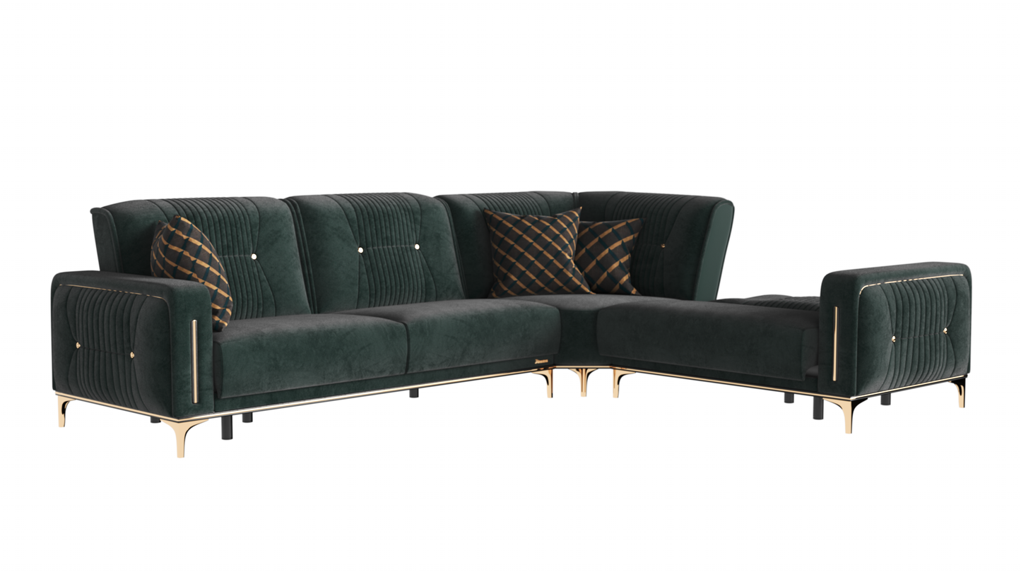 ANGEL  SECTIONAL  IN GREEN  MICROFIBER