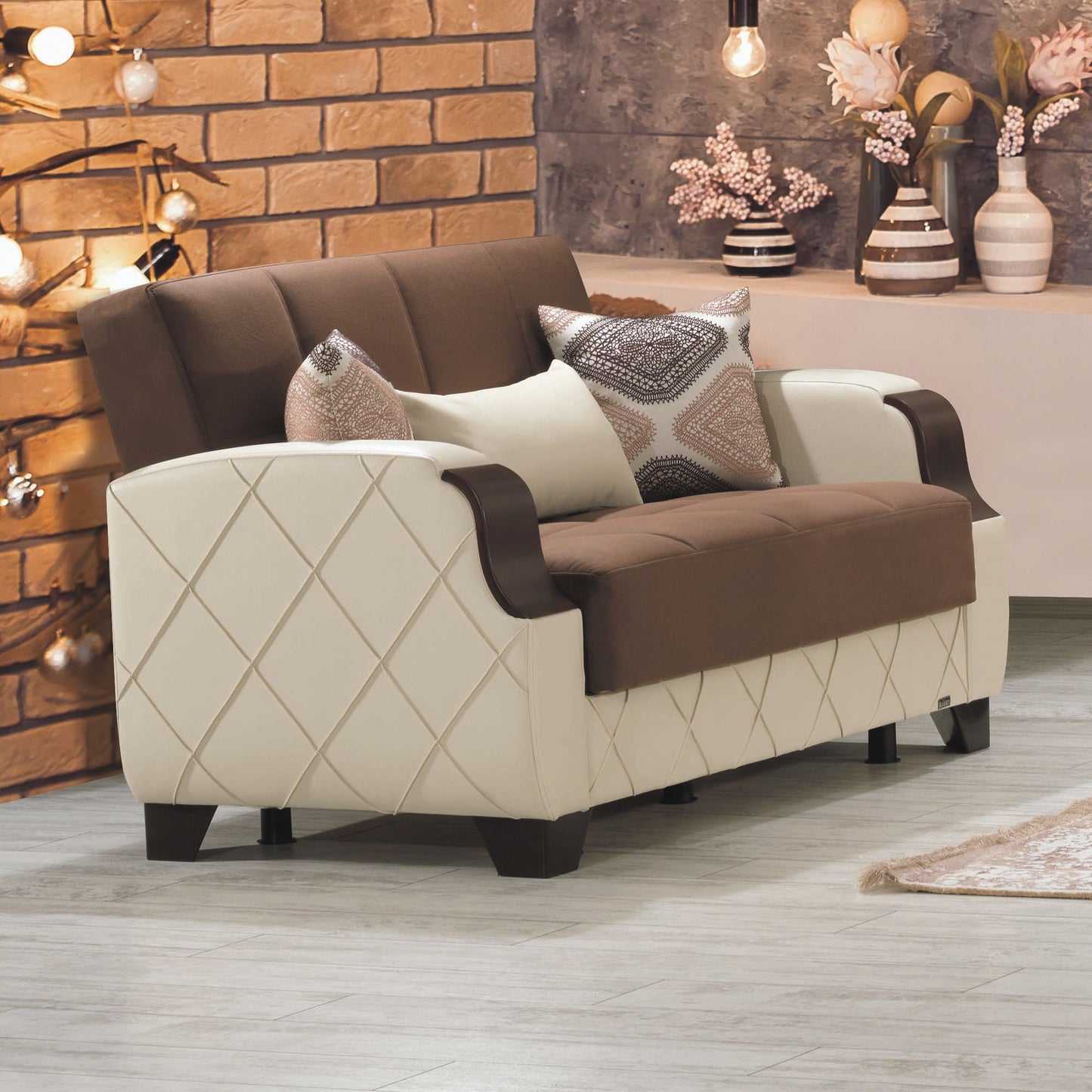 MOLINA   LOVE SEAT IN DARK BROWN / CREAM 27-598/16-626 MICROSUEDE