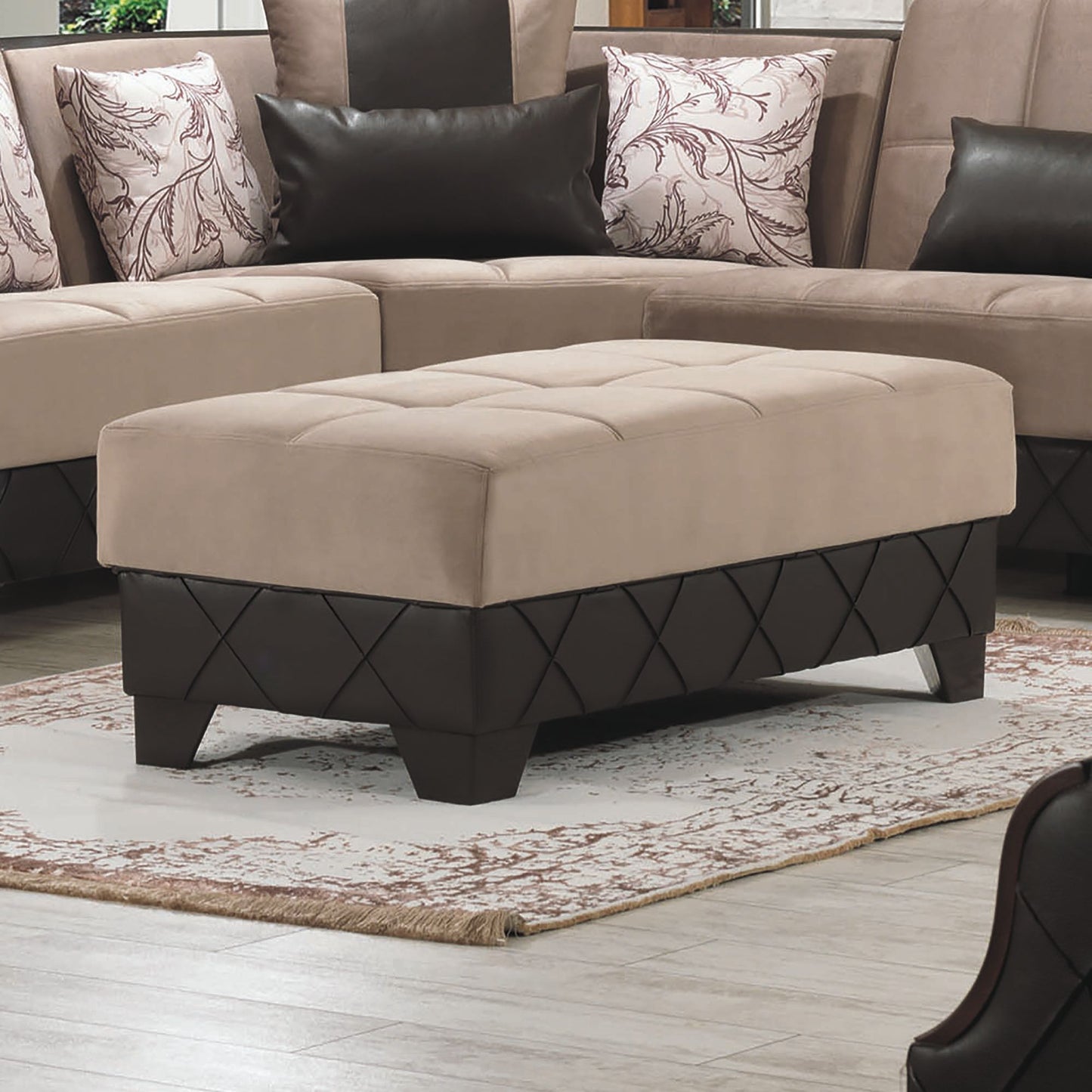 MOLINA    OTTOMAN IN BROWN / BROWN  MICROFIBER