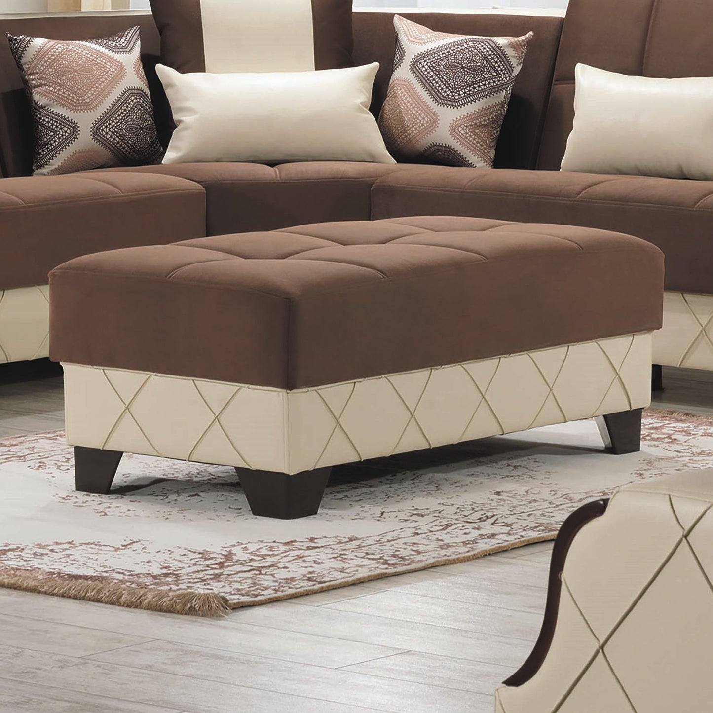 MOLINA    OTTOMAN IN DARK BROWN / CREAM 27-598/16-626 MICROSUEDE