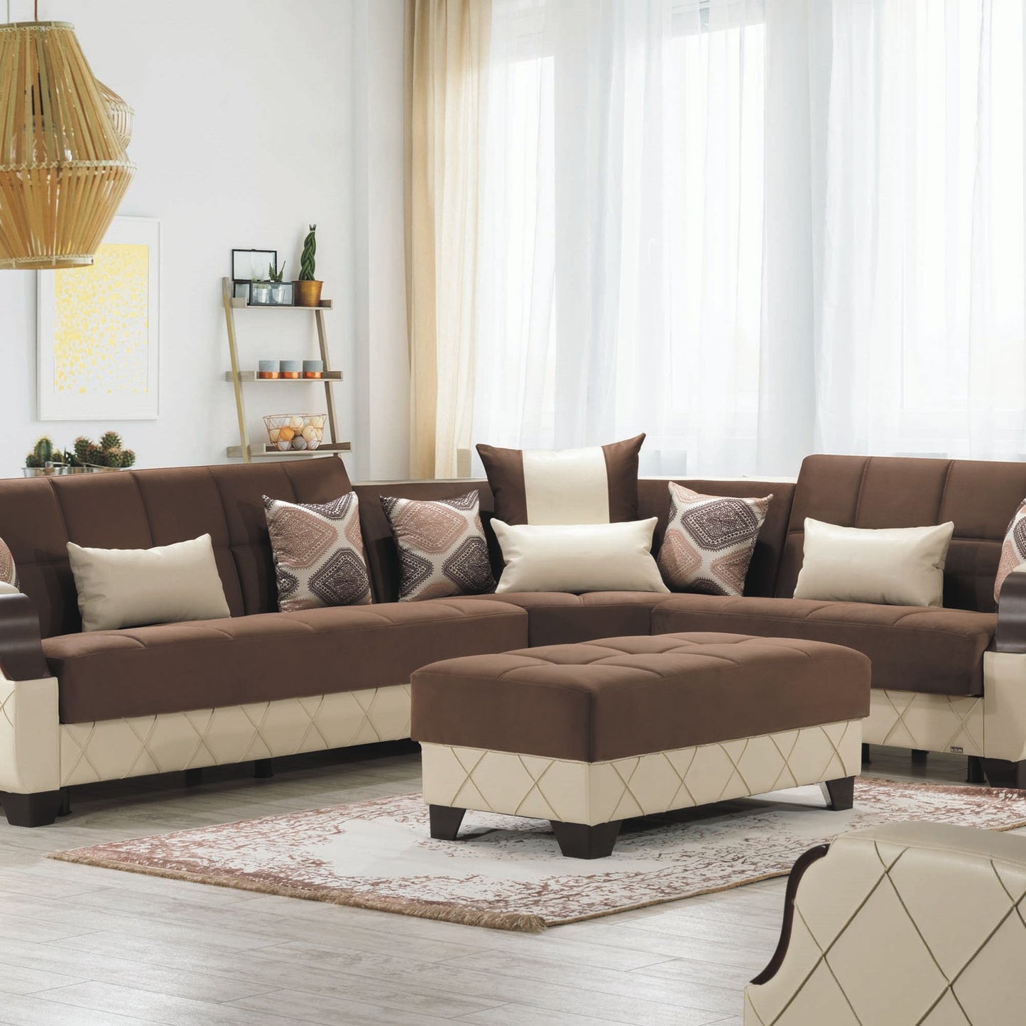 MOLINA    OTTOMAN IN DARK BROWN / CREAM 27-598/16-626 MICROSUEDE