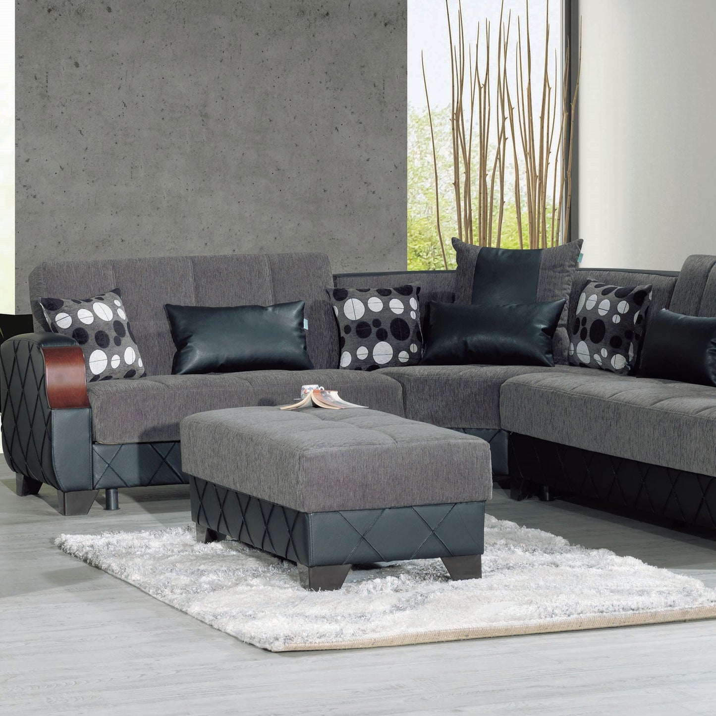 MOLINA    OTTOMAN IN FLOKET GRAY  CHENILLE