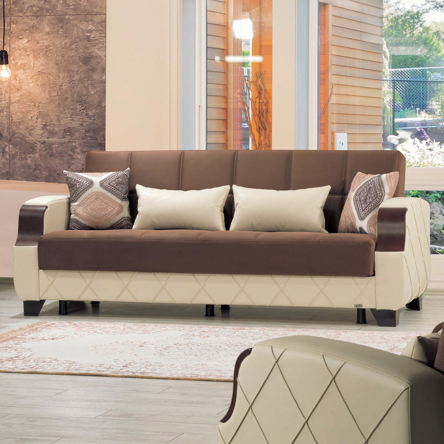 MOLINA SOFABED IN DARK BROWN / CREAM 27-598/16-626 MICROSUEDE