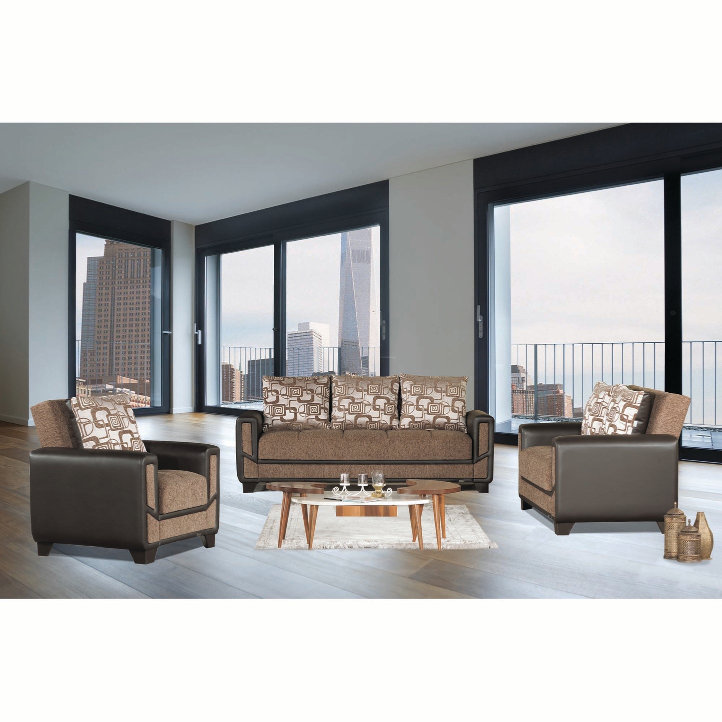 MONDO MODERN   LOVE SEAT  IN BROWN 05-581 CHENILLE