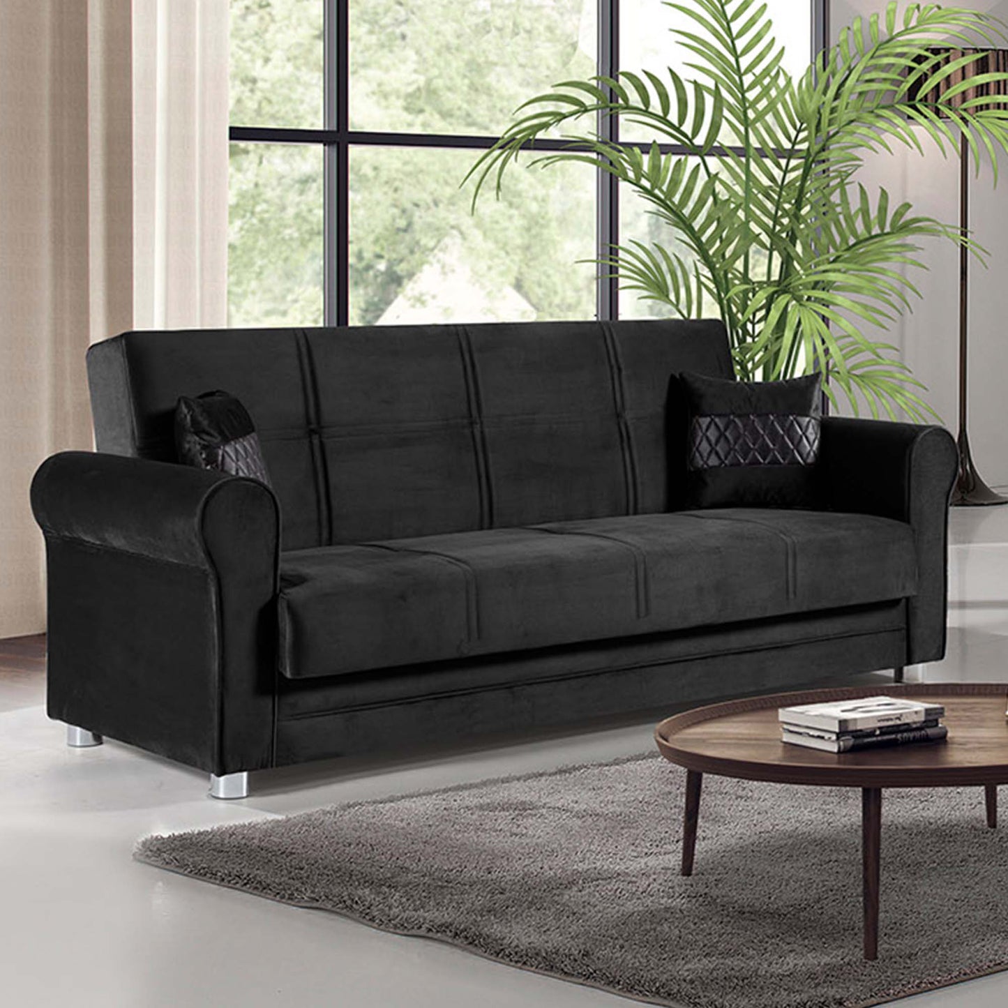 SARA  SOFABED IN BLACK MICROFIBER