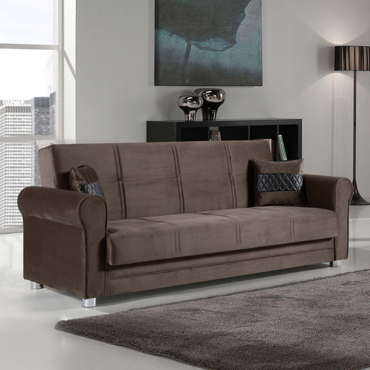 SARA  SOFABED IN BROWN  MICROFIBER