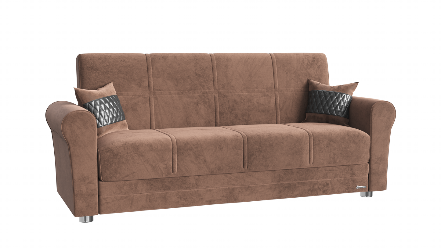 SARA  SOFABED IN BROWN  MICROFIBER