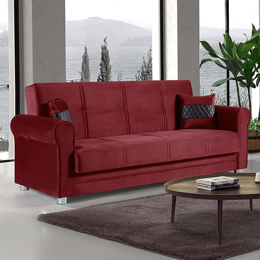 SARA  SOFABED IN BURGUNDY  MICROFIBER