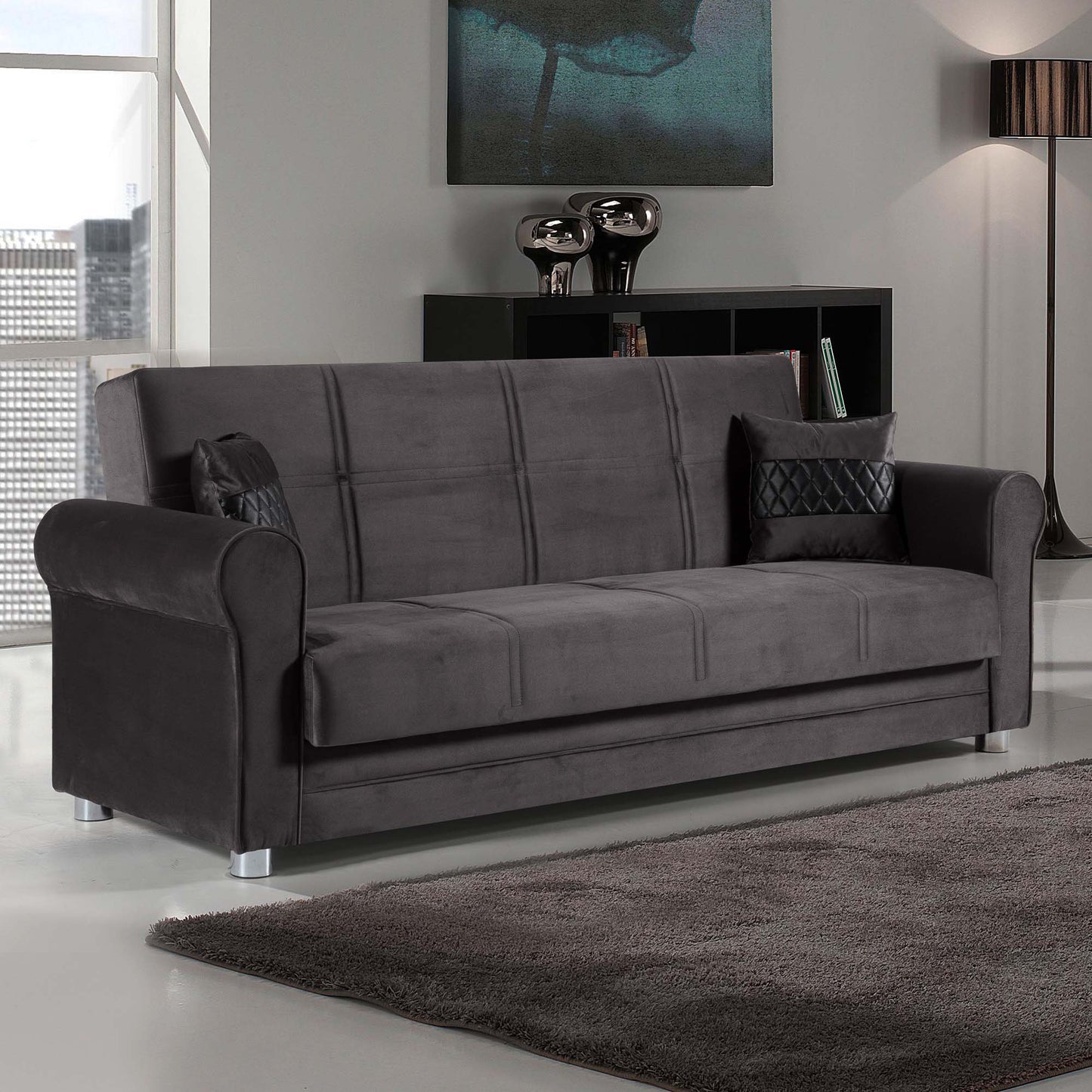 SARA  SOFABED IN GRAY  MICROFIBER