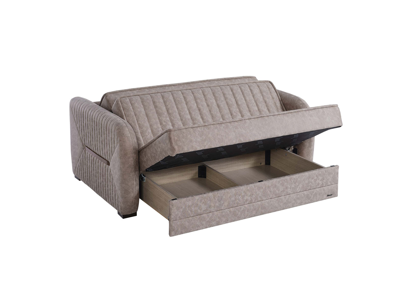 SPEEDY LOVE SEAT SLEEPER IN BEIGE MICROSUEDE