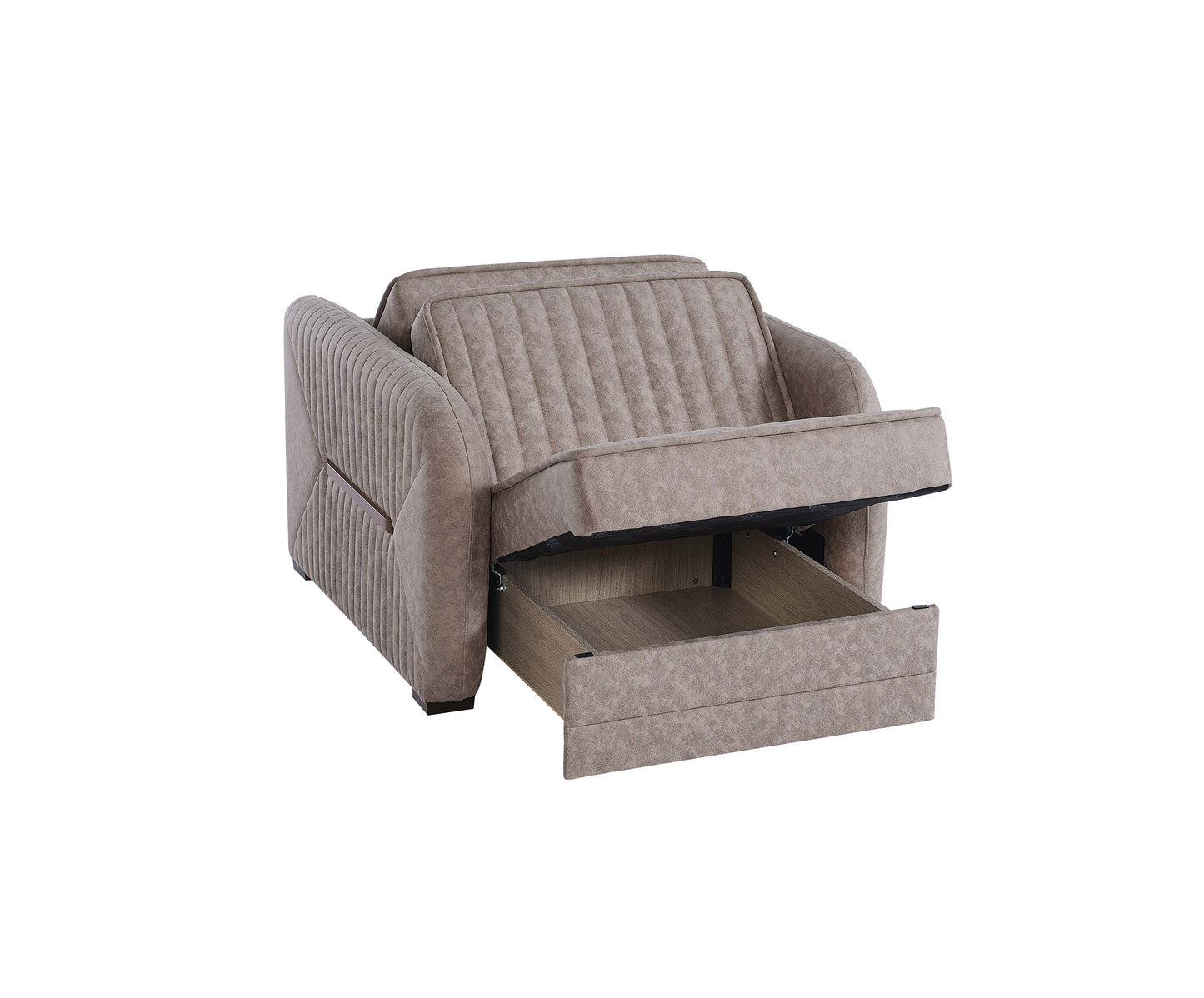 SPEEDY CHAIR SLEEPER IN BEIGE MICROSUEDE